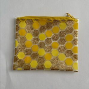Tarte/Sugar Rush Yellow and Gold Cosmetic Bag with Honeycomb Design